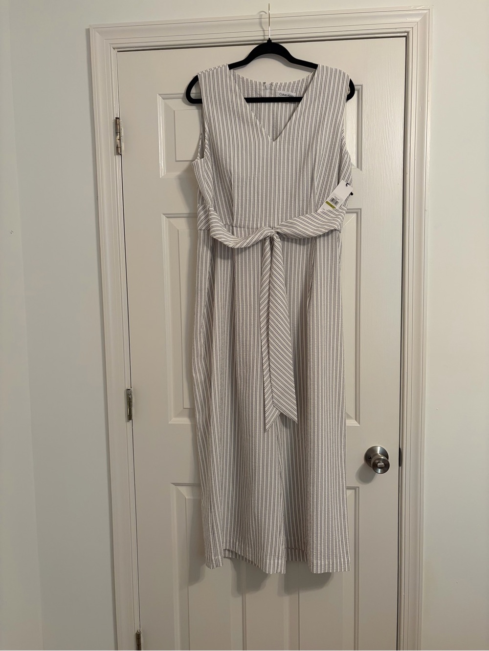 NWT Calvin Klein White Vertical-Stripe Sleeveless Jumpsuit